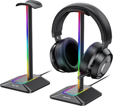 Підставка для ігрових навушників New Bee RGB з бездротовою зарядкою, 7 режимів підсвічування, USB, чорна