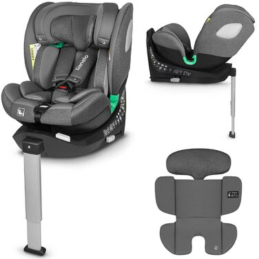 Дитяче автокрісло LIONELO BRAAM i-Size 0-36 кг, 360° обертання, ISOFIX, опора, регульовані підголівник і спинка, сіра вставка
