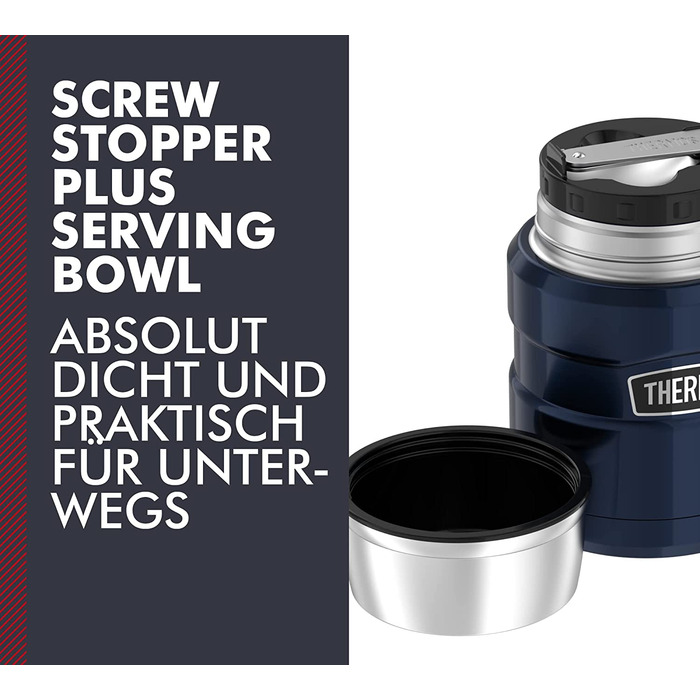 Термос для їжі Thermos Stainless King 470 мл з ложкою, нержавіюча сталь, зберігає тепло 6 годин/холод 24 години, герметичний, для супу та мюслі, підходить для посудомийної машини, Midnight Blue
