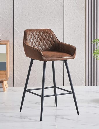 Барний стілець JaHECOME з м'яким сидінням з коричневого штучного замші, з підлокітниками та підніжкою, високий, для кухні та барної стійки, 4 шт.