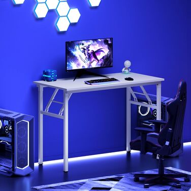 Складаний письмовий стіл DlandHome 80 см для комп'ютера та домашнього офісу, стіл для маленьких приміщень, без монтажу, білий з білою рамою