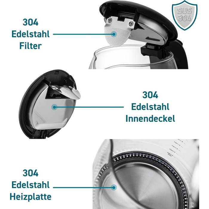 Електричний чайник COSORI зі скла та нержавіючої сталі, 1,7 л, з LED-підсвіткою, захистом від перегріву, BPA Free, швидкий нагрів, 2200 Вт