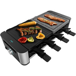 Електричний гриль-раклениця Cecotec MixGrill 16000 Inox – 1400 Вт, 8 персон, з регулюванням температури, 2 нагрівальні пластини (алюміній та натуральний камінь) 20x22 см, 8 сковорідок та 8 лопаток