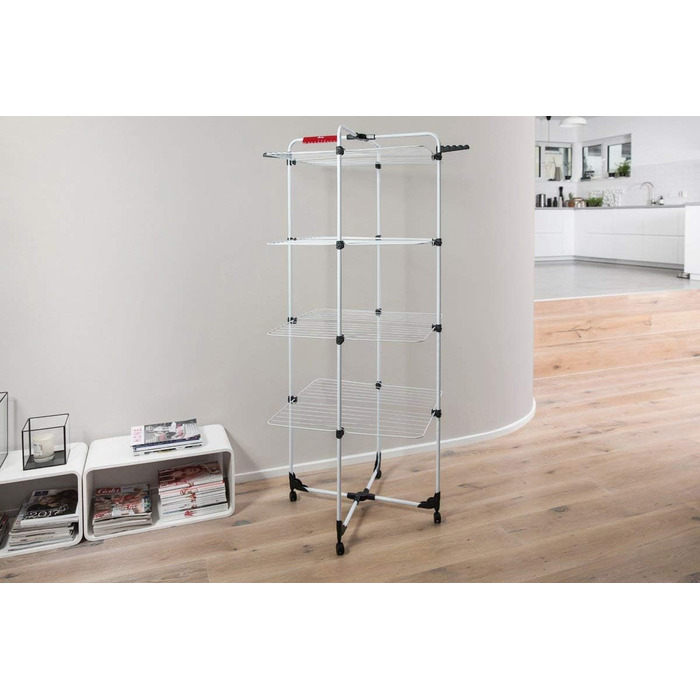 Сушарка для білизни Vileda Mixer 4, 4 рівні, 40 м, на коліщатках, для 4 завантажень, гнучкі з'єднання, 71,5×19×16,6 см