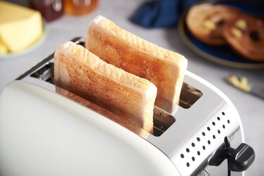 Тостер Russell Hobbs Colours Plus Edelstahl Creme на 2 тости, нержавіюча сталь - з підставкою для булочок, 6 режимів підсмажування, розморожування, Lift & Look, 1600 Вт