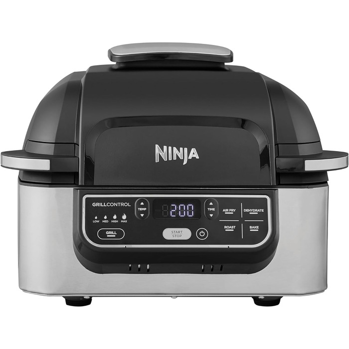 Гриль і аерофритюрниця Ninja Foodi 5,7 л, 5-в-1, чорний/срібний, AG301EU, з антипригарними частинами, електрична мультифункціональна фритюрниця для смаження без олії