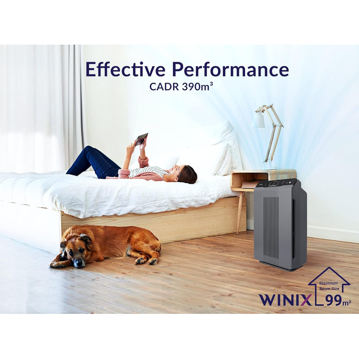 Очищувач повітря Winix 5300-2 з технологією PlasmaWave для алергіків та курців, CADR 390м³/год, до 99м², датчик якості повітря, нічний режим, чорний