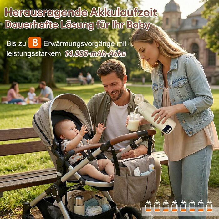 Портативний підігрівач для дитячих пляшечок з акумулятором 14000mAh, USB-C, об'єм 500 мл, бежевий