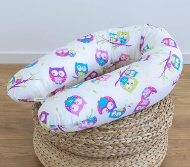 Подушка для вагітних LOOLAY - подушка для годування - подушка для сну на боці, 100% бавовна, знімний чохол, подушка для вагітних (сіра) (190 см, Сова Біла)