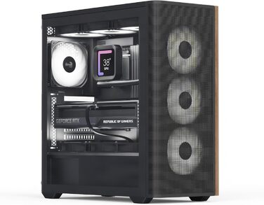 Корпус для ПК AeroCool GEH Midi D501A-G-BK-V2, чорний/дерево, ATX