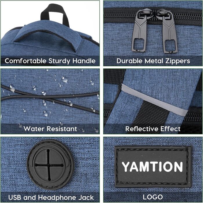 Рюкзак YAMTION для ноутбука 17.3'' з USB, шкільний, для студентів і роботи, синій