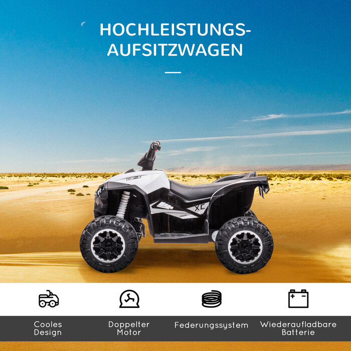 Електромобіль для дітей Kinder-Quad, 6 км/год, звукові та світлові ефекти, розміри: 83 см x 53 см x 55,5 см, чорний + білий