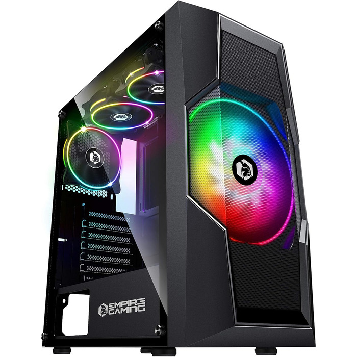 Корпус для ПК Empire Gaming Onyx ARGB, середній ATX, mATX, ITX, 4 адресовані RGB-вентилятори (1×200 мм, 3×120 мм), бокова панель із загартованого скла