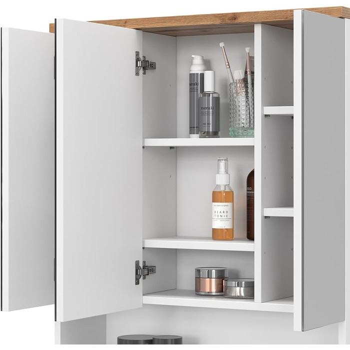 Дзеркальна шафа для ванної Vicco Eden, білий глянець/дуб Артизан, 70x77,5 см, 3 двері