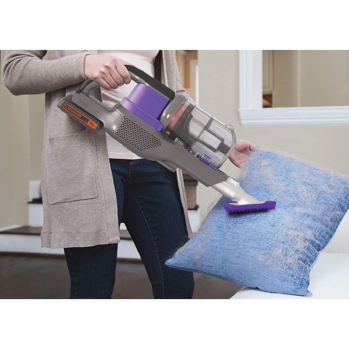Пилосос BLACK+DECKER 4в1 акумуляторний, 18В, 1.5Аг, безмішковий, ручний і вертикальний, електрощітка для шерсті тварин, 2в1 насадка для щілин, щітка для шерсті, акумулятор, зарядний пристрій, кріплення на стіну, модель 2020