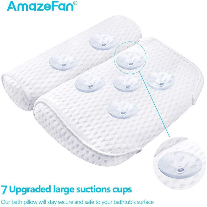 Подушка для ванни AmazeFan, розкішна 4D Air Mesh, 7 присосок, для підтримки голови, шиї, спини і плечей, для ванни та домашнього спа