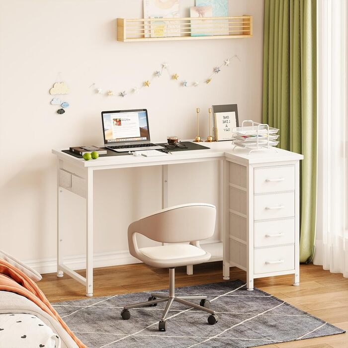 Кутовий письмовий стіл Coleshome L-подібний, 100x70 см, з 4 шухлядами, реверсивний комп'ютерний стіл для офісу та спальні, білий