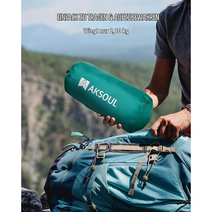 Самонадувний кемпінговий килимок AKSOUL Outdoor: ультралегкий надувний матрац з подушкою, термоізоляційний складний матрац для намету, трекінгу та пляжу, 12 см, двомісний, колір павлін