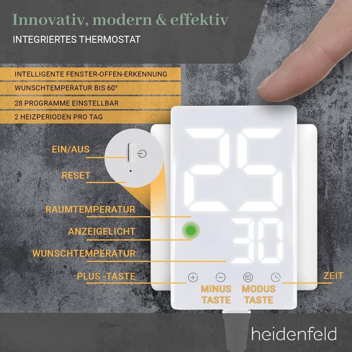 Інфрачервовий обігрівач Heidenfeld HF-HP105 | 10 років гарантії, 400 Вт, до 10 м², з термостатом, захист від перегріву, електрообігрівач (Bergsee)
