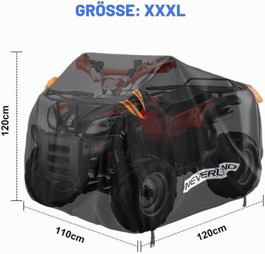 Водонепроникний чохол для квадроцикла NEVERLAND ATV (XXXL, 256x110x120 см) з оксфордської тканини 210D, захисний покрив від пилу, дощу та UV-променів, чорний