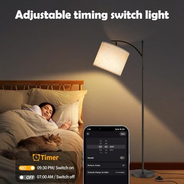 LED торшер Euakee для вітальні, WiFi RGBCW, диммований, сумісний з Alexa та Google Home, сучасна аркова лампа з додатком і пультом, 156 см, 9 Вт