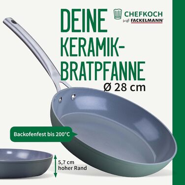 Керамічна сковорода Fackelmann Chefkoch Stuttgart 20 см, антипригарне покриття, 100% перероблений алюміній, для духовки до 200°C