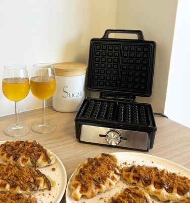 Електричний вафельниця LITTLE BALANCE 8816 Power Waffeln 1600W, антипригарне покриття без PFAS, для товстих та хрустких бельгійських вафель, чорна, 20 x 17 см