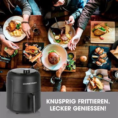 Фритюрниця з гарячим повітрям GOURMETmaxx 2,3 л, 1000 Вт, 9 програм, таймер 60 хв, енергозберігаюча, майже без олії, матова чорна