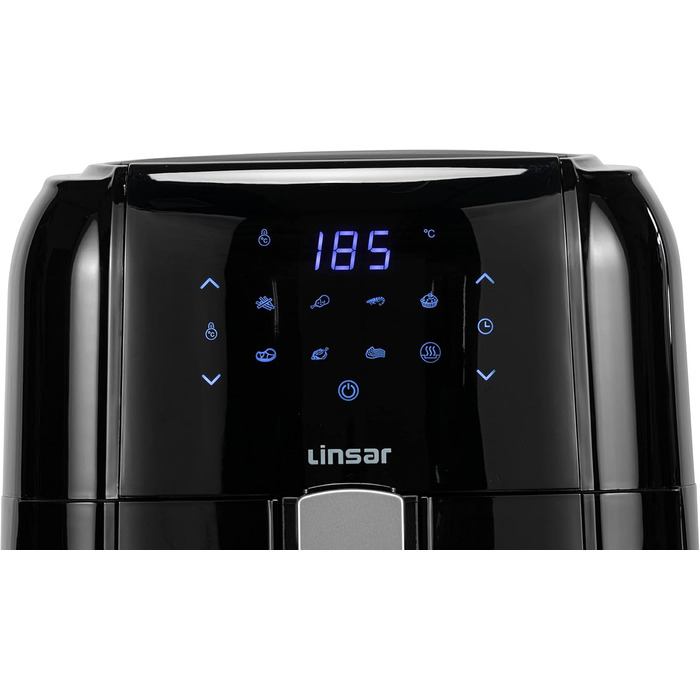 Linsar аерофритюрниця 5 л, з таймером, сенсорним екраном, функцією підігріву, регулюванням температури, енергоощадна, 1400 Вт, чорна, велика