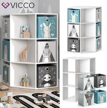 Дитяча полиця Vicco Luigi, біла, 64x107.8 см, з 4 коробками для зберігання