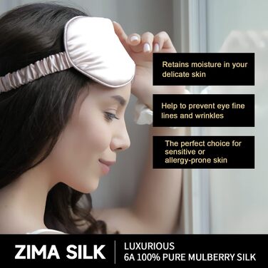 Шовкова маска для сну ZIMASILK з натурального шовку (22 момме), золота, екстра-м'яка, з регульованою шовковою резинкою