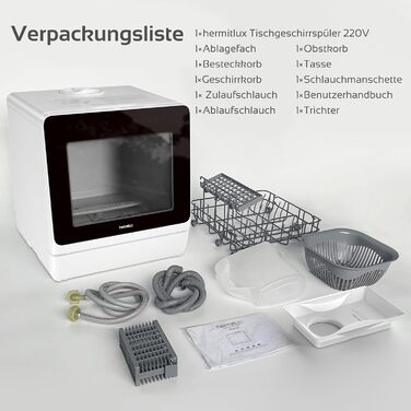 Компактна посудомийна машина Hermitlux для кухні, 7+3 програми, 5 комплектів посуду, 5л бак, таймер, блокування від дітей, енергоклас D