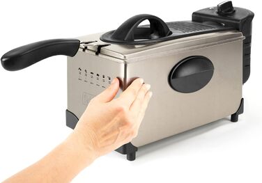 Електрична фритюрниця BLACK+DECKER BXDF2100E, 2100 Вт, 3 л, знімна чаша, нержавіюча сталь, сіра, регулювання температури, легке очищення, підходить для посудомийки