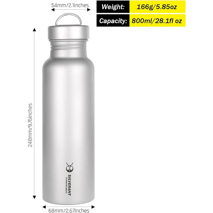 Фляга SILVERANT Titan для води 500 мл / 800 мл, легка, для кемпінгу, туризму та активного відпочинку