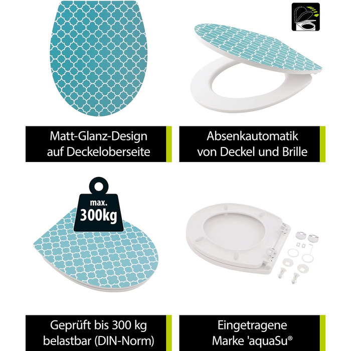 Унітазне сидіння aquaSu Retro Chic, дюропласт, з мікроліфтом, до 300 кг, O-форма, Top-Fix, знімне, пластикові петлі, біле