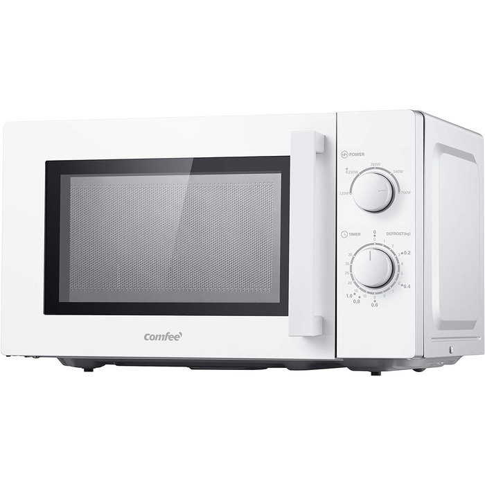 Мікрохвильова піч Comfee CMSN 20 WH, 20 л, 700 Вт, механічне керування, 5 режимів, розморожування, підсвічування, біла