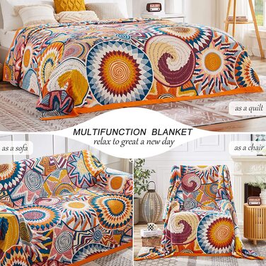 HOORDRY Покривало Boho 150x200 см, бавовняне, двостороннє, з орнаментом, для дивану, ліжка, крісла