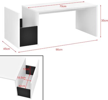 Журнальний стіл en.casa Bollnäs з полицею, 90x45x35 см, білий, стіл у вітальню, софастіл