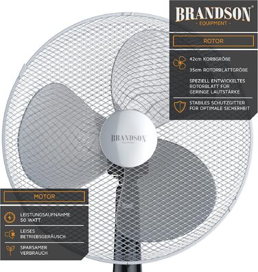 Вентилятор підлоговий Brandson 40 см срібно-чорний з осциляцією 80° та 3 швидкостями