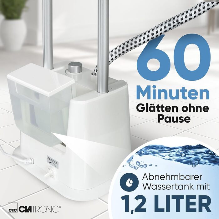 Clatronic® Вертикальний відпарювач | Швидкий старт | Знімний резервуар 1,2 л | До 60 хв. роботи | 1600 Вт | Відпарювач | 3 режими | Для делікатних тканин | TDC 3809 білий