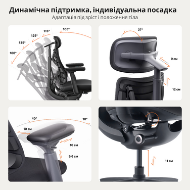 Крісло офісне ергономічне LiberNovo Omni Pro Graphite 48 см