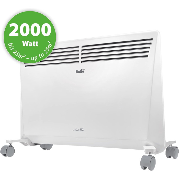 Електричний конвектор Ballu Heat Max 2000 Вт для настінного монтажу – обігрівач для дому, конвекційний обігрівач, економна електроопалювальна система