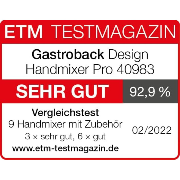 Ручний міксер GASTROBACK 40983 Design Pro, 500 Вт, 5 швидкостей, турборежим, алюмінієвий корпус, сріблясто-чорний