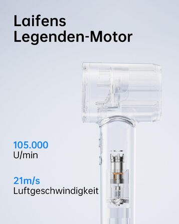 Фен для волосся Laifen SE, швидкість 105 000 об/хв, потік повітря 21 м/с, іонізація 200 млн іонів