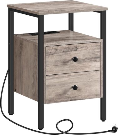 Тумба приліжкова HOOBRO з USB-зарядкою, 2 шухляди, 40x40x61 см, сучасна, для спальні та вітальні, сіро-чорна