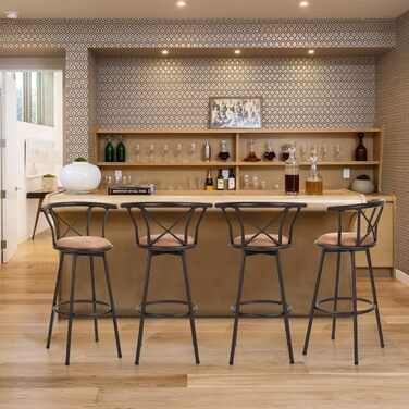 Барні стільці MEUBLE COSY 4 шт. з підніжкою, обертаються, 75,5 см, коричневі, для кухні, бару, їдальні, в стилі індустріальному