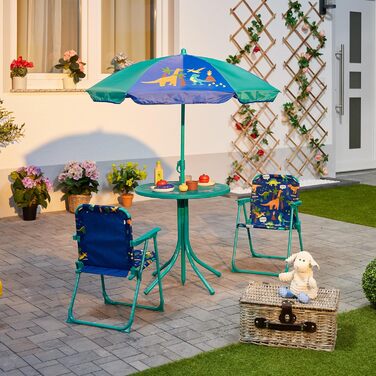 Дитячий садовий набір Relaxdays з парасолькою та столом (Динозаври, сірий) - складані стільчики для пікніка