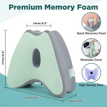 Ортопедична подушка між колін для сну на боці Dioxide з ефектом пам'яті (Memory Foam) для розвантаження спини, стегон та суглобів, м'ятна