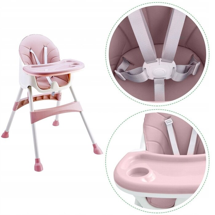 Стілець для годування 2в1 з 5-точковими ременями ECOTOYS, рожевий