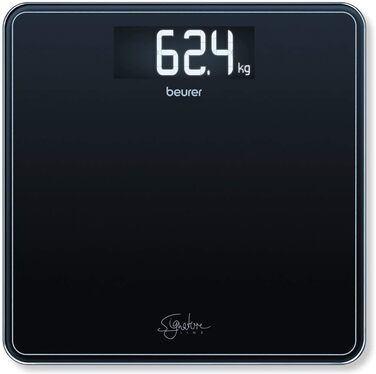 Ваги підлогові Beurer GS 400 Signature Line, скляні, чорні, велика платформа 31x31 см, дисплей XL, вантажопідйомність до 200 кг